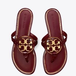 SOLD!!! MILLER METAL-LOGO SANDAL, EMBOSSED LEATHER